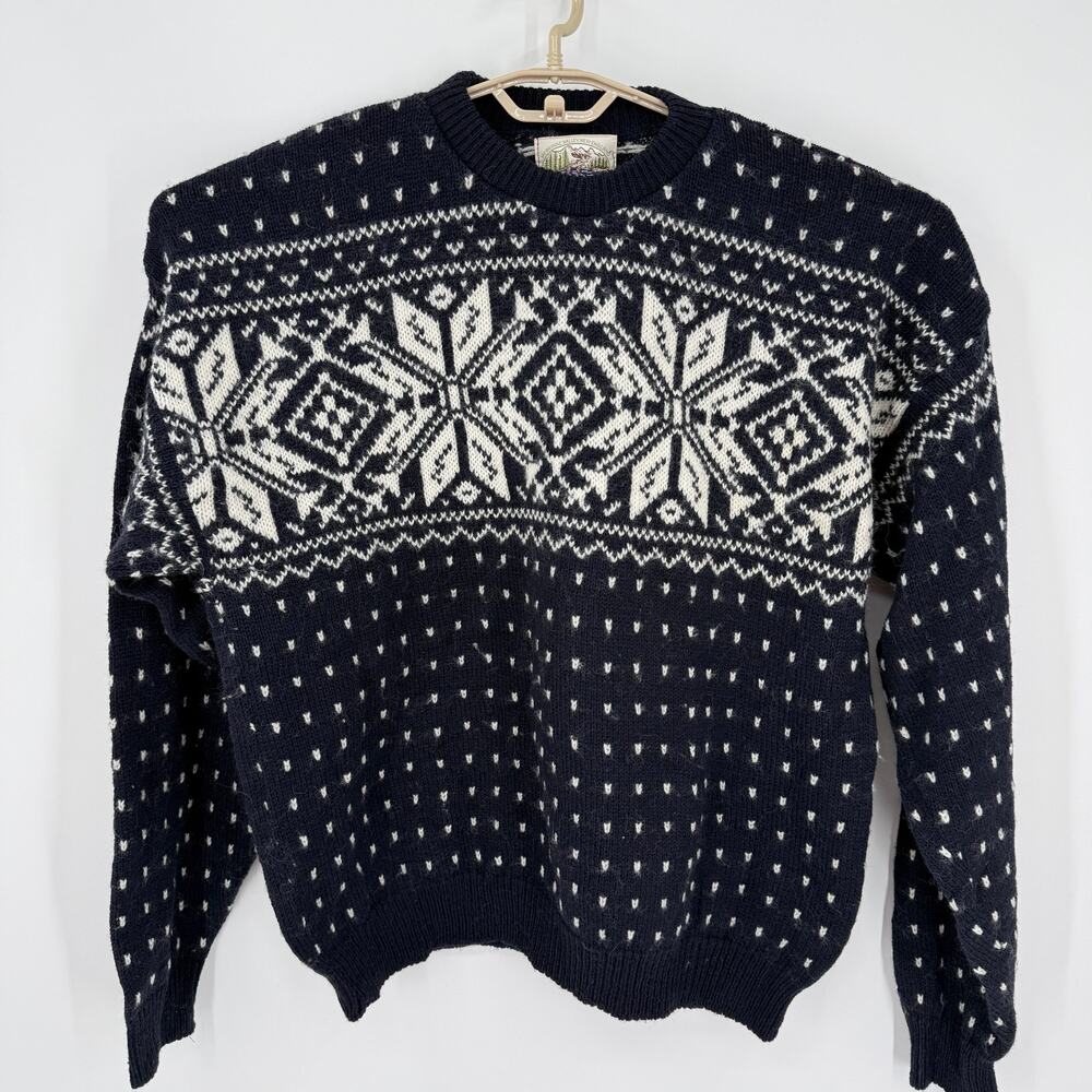 Vintage Alps Merrimac Valley New England Fair Isle Birdseye Wool Sweater XL NEW